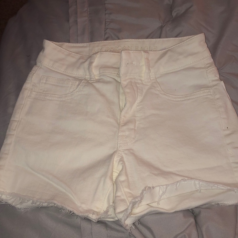 White cut off denim shorts